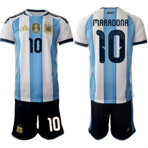 Diego Maradona White Blue Soccer Jersey Suit